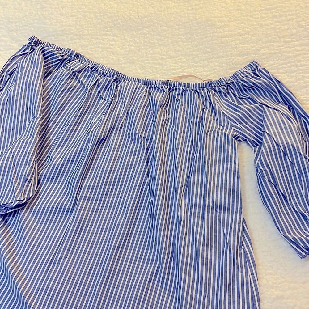 🌸💟 FINAL SALE 💟🌸 Off Shoulder Stripe Chambray Top Size L - Picture 5 of 6